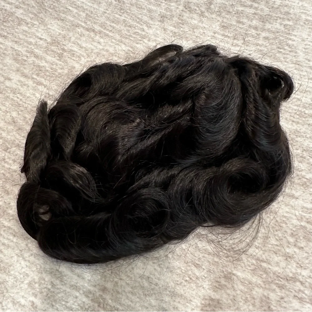 6x9 Off Black #1B Mens Toupee Thin Skin PU & French Lace 120% Density It#ND